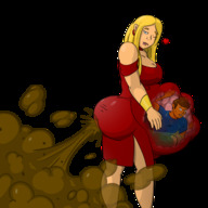 drawing vore blonde large_breasts long_hair tongue mini_giantess fart heart inside_stomach big_butt no_background one_eye_closed sugarslave17