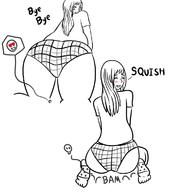 drawing blushing monochrome long_hair butt_crush big_butt no_background corrodedspoon