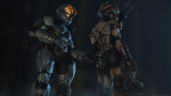 armor handheld spartan shrunken_man giantesses on_stomach on_butt stuck_to_butt looking_at_tiny digital_render analternateusername halo_(game) master_chief frederic-104 linda-058 kelly-087