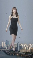 giantess collage city long_hair clothed buildings brunette walking jets outdoors earrings source_needed giantessiscool