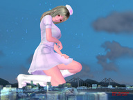 breasts giantess city clothed red_eyes kneeling nurse june_jules makro