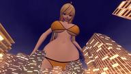 bikini giantess blonde long_hair buildings huge_breasts smiling looking_down outdoors digital_render tails18