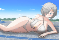 breasts drawing giantess giga city color swimsuit destruction cleavage ocean multiple_sizes lying_down short_hair giantesses kantai_collection thedaibijin