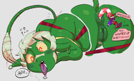 drawing giantess white_hair insertion nude pussy color tongue saliva lying_down short_hair bondage surprised bull earrings no_background christmas_lights green_skin noill cutaway unusual_pupils candy_cane