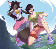 drawing giantess giga city color cleavage green_eyes brunette brown_eyes kneeling looking_down giantesses pointed_ears angelgts
