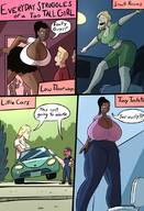 drawing gentle blonde comic black_hair color cleavage huge_breasts mini_giantess dark_skin caiman2