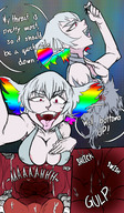 drawing giantess white_hair vore color large_breasts tongue cleavage short_hair throat open_mouth dangle point_of_view kill_la_kill ragyo_kiryuin newworld-9