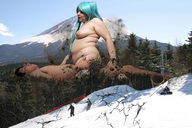 giantess collage nude large_breasts long_hair giant male sex blue_hair twintails forest outdoors utamovita