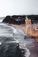 giantess collage black_hair long_hair beach water high_heels wet looking_down outdoors crowds sfxhh3