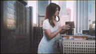giantess collage city brunette dress drink animation water_tower