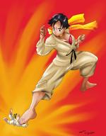 drawing black_hair color toes barefoot anime angry short_hair street_fighter foot_crush fighting shrunken_man under_foot makoto looking_at_tiny lukex8