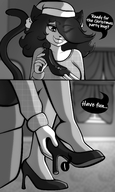 feet tail monochrome long_hair high_heels cat_ears smiling christmas shrunken_man teasing entrapment heel cat_girl june mspaintgts shoe_entrapment solar