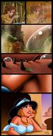 micro comic black_hair large_breasts long_hair cleavage brunette sweat multiple_sizes ponytail unaware tea dark_skin jasmine aladdin disney necklace earrings hairband tarzan armpits kisparlius jane_porter