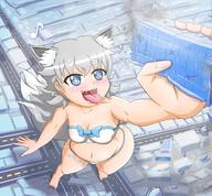 drawing white_hair vore blushing city tongue destruction handheld saliva short_hair open_mouth outdoors thedaibijin mass_vore