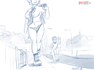 drawing panties monochrome smiling mini_giantess walking running outdoors shieltar