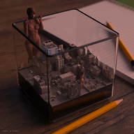 giantess nude city multiple_sizes giantesses pencil vehicles micro_city digital_render caddyisraddy
