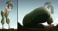 drawing giantess black_hair color large_breasts butt clothed barefoot bending_over looming outdoors toph looking_back imminent_crush avatar_the_last_airbender ravenravenraven looking_at_tinies