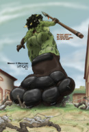 drawing nipples giantess crush pussy feet furry anthro color armor text toes soles hyena castle low_angle smiling paws foot_crush cougr village walking looking_down foot_print under_foot dreadlocks looking_back sideboob multiple_victims covered_eyes