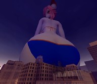 bikini giantess city mega butt pink_hair looking_down looking_back digital_render tails18