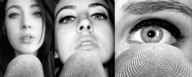 collage micro black_hair long_hair shrunken_man looking_down on_finger fingerprints