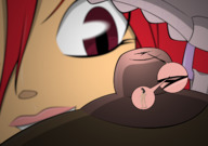drawing nipples micro smiling red_hair shrunken_woman looking_down on_nipple
