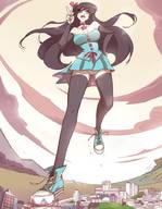 drawing giantess giga city upskirt color long_hair green_eyes looking_down angelgts