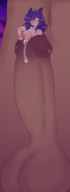 drawing nude color penis purple_hair cock_vore yellow_eyes shrunken_woman freckles smallasraindrops