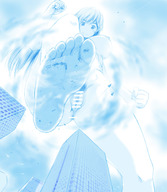 drawing giantess pussy city monochrome barefoot looking_down jets censored fist point_of_view raised_foot ビク太 stuck_to_foot bikuta imminent_foot_crush
