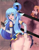 drawing blushing long_hair blue_hair smiling anal_insertion looking_back panels internal_view purekonkon