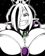 drawing color saliva purple_eyes smiling nintendo crown shrunken_man luigi super_mario video_game earrings between_breasts princess_king_boo nisego
