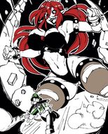 drawing color large_breasts long_hair red_hair running open_mouth luigi video_game super_mario_bros ripped_clothing bowsette nisego