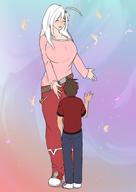 drawing gentle white_hair blushing color huge_breasts mini_giantess closed_eyes gubblenub