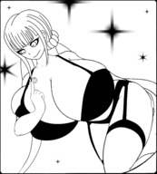 drawing earth monochrome long_hair cleavage huge_breasts smiling poking askgiantamyrose