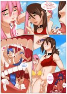 bikini drawing gentle comic color penis handheld barefoot cleavage green_eyes red_eyes blue_hair brunette pink_hair unknown_artist shrunken_woman looking_down cat_girl undressing looking_at_tiny giantesssabs trans