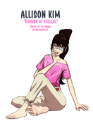 drawing blushing long_hair toes barefoot soles glasses brunette smiling ponytail foot_worship sitting shrunken_man looking_down no_background sheograth10