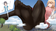 drawing giantess blushing giga city blonde large_breasts long_hair destruction butt_crush stockings outdoors sweat_drop lien_57