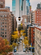 giantess collage city black_hair long_hair clothed buildings walking outdoors arms_behind_head chainorchid