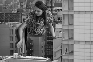 giantess collage black_hair long_hair clothed buildings bending_over outdoors chainorchid