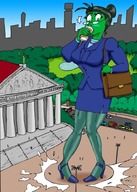 breasts drawing growth giantess city mega color large_breasts clothed skirt high_heels glasses green_eyes green_hair wolfman_al vehicles purse necklace new_york_city business_suit she_hulk lawyer lamppost green_skin hair_bun she-hulk marvel_comics court_house coffe