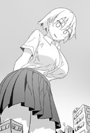 drawing giantess city mega monochrome large_breasts skirt looking_down monokr