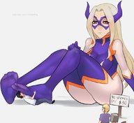 drawing giantess feet blonde color anime superhero embarrassed sitting foot_crush mask willing under_foot no_background looking_at_tiny my_hero_academia skintight_clothing mt._lady scasdog