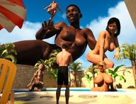 giantess huge_breasts multiple_sizes asian mini_giantess muscles pool giantesses scifi dark_skin tattoo digital_render vardyger