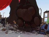 drawing giantess feet furry anthro color destruction toes barefoot buildings soles walking foot_print vehicles debris tirrel kitanayorino