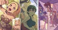 drawing giantess karbo vore blonde large_breasts long_hair brunette green_hair ponytail green_skin gravity_rush kat_(gravity_rush)