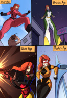 breasts drawing giantess city mega comic color large_breasts long_hair armor gun low_angle smiling gloves red_hair boots mask leaning night leaning_against_building outdoors costume giant_girl new_york_city belt disco mary_jane spider-man marvel_comics the_wasp caiman2 earth_20052 avengers_tower