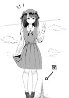 drawing giantess comic monochrome long_hair clothed twintails uniform japanese_text panels piyonaf