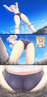 drawing growth giantess giga comic color large_breasts butt destruction butt_crush pink_hair short_hair kneeling point_of_view hibari senran_kagura thedaibijin