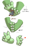 drawing feet furry blushing dragoness anthro dragon color claws text toes soles mouse heart shrunken_woman reptile between_feet under_feet scalie absorption skintight_clothing eccentricchimera