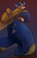 breasts drawing giantess furry tail anthro mega vixen color long_hair clothed climbing blue_hair huge_breasts fox low_angle gloves police raccoon unaware mask thighs jacket top commission belt t-bone no_background thief cane sly_cooper robomax orange_skin carmelita_fox saatchi police_officer sly_cooper_(series) year_of_the_(carmelita)_fox mask_of_dark_earth