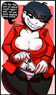 drawing panties color cleavage shrunken_woman teasing looking_down entrapment june dropped striped_panties panty_entrapment mspaintgts par